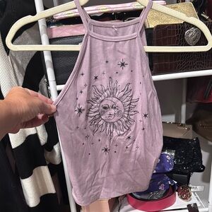 Source Unknown Purple Graphic Crop Tank Top